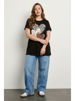 Stil Diva Bisiklet Yaka Kısa Kollu Baskılı Esnek Kumaşlı T-Shirt
