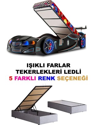 İnegöl'den Eve Gt2 - Bmw - Arabalı Yatak  - Tekerlekleri Ledli + Bazalı