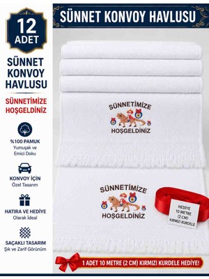 Öztürk Konsept 12'li Sünnet Konvoy Havlusu Seti + 10 Metre Kırmızı Saten Kurdele Hediye (2 cm Eninde)
