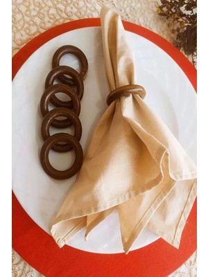 6'li Kahverengi Vintage Ahşap Halka Peçete Yüzüğü Peçetelik Peçete Halkası Hediyelik