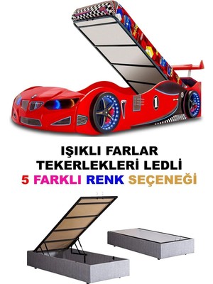 İnegöl'den Eve Gt2 - Bmw - Arabalı Yatak  - Tekerlekleri Ledli + Bazalı