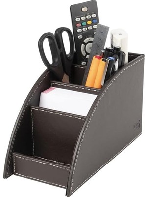 Kalemlik ve Kumandalık Suni Deri Masaüstü Organizer 4 Gözlü 21,5X10X12,5 Cm. Kahverengi
