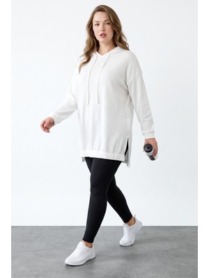 Stil Diva Fitilli Kumaş Kapüşonlu Sweatshirt