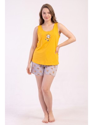 Stil Diva Büyük Beden Penye Şort Atlet Pijama Takımı
