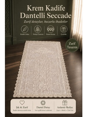 Fabrix Home Kadife Dantelli Seccade 120X70 cm Çeyizlik Hediyelik Namazlık