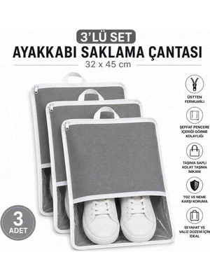 Melisa Tekstil 3'lü Ayakkabı Saklama Çantası Valiz Içi Düzenleyici Organizer Seti 32X45 cm