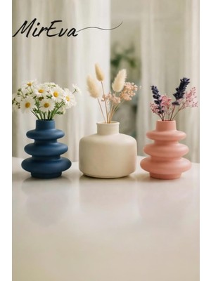 3'lü Mini Vazo Seti – Pampas & Kuru Çiçek Için Iskandinav Pastel Taş Vazolar, Raf & Masa Üstü Minimal Dekor, Mavi Krem Pembe Renkli, El Yapımı Taş Malzeme