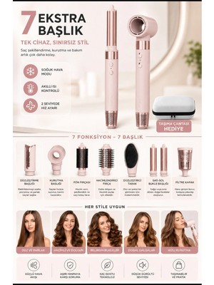 Tastech THD01 Saç Şekillendirme ve Kurutma Seti Saç Dalgalandırma 7in1 Hava Üflemeli Fön Makinesi Multi Styler Airwrap Compact Pembe
