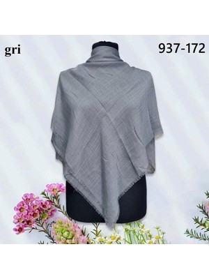 Soft İpek Soft Ipek Düz Renk Flamlı Pamuk Eşarp (Gri) 937-172