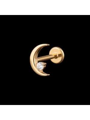 Zadenza Gold 316 L Cerrahi Çelik Ay Zirkon 6x1.2mm Altın Labret Piercing
