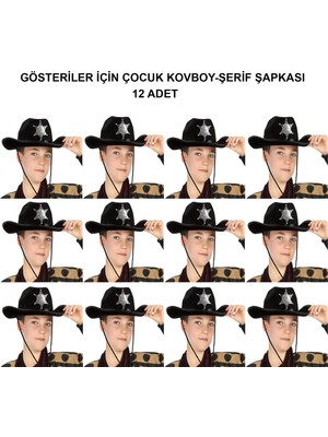 Marsilyan Mey Ithalat® Kovboy Şerif Şapkası Siyah 12 Adet - Kostüm, Parti ve Gösteri Şapkası