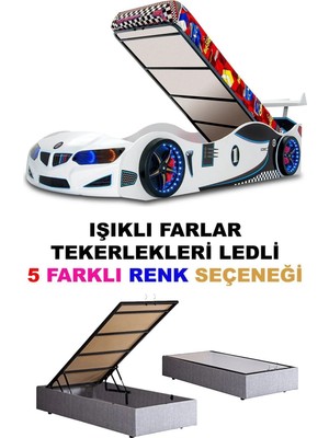 İnegöl'den Eve Gt2 - Bmw - Arabalı Yatak  - Tekerlekleri Ledli + Bazalı