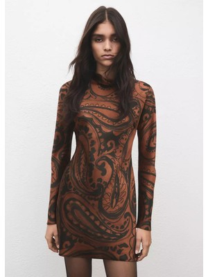 Mango Paisley Desenli Saten Elbise