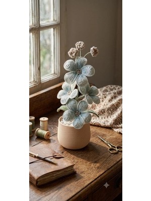 Örgü Saksı Çiçek-Ev Dekorasyon-Hediyelik Çiçek-Dekoratif Çiçek