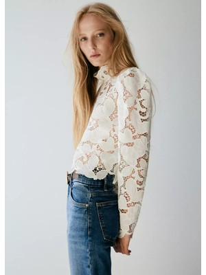 Mango Guipure Lace Blouse With A Mao Collar