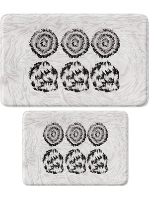 Sevimli Tasarımlı Mikrofiber 2'li Takım Banyo Paspası, Kaymaz Taban, Makinede Yıkanabilir (40X60_50X80)