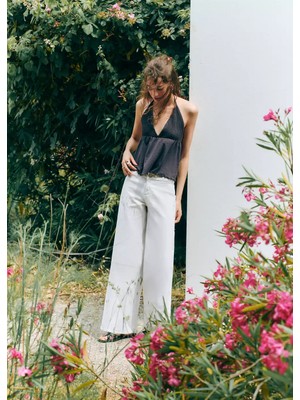 Mango Işleme Detaylı Wide Leg Jean Pantolon