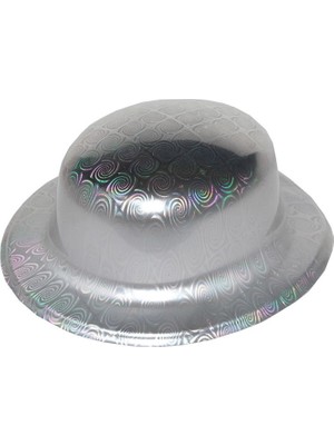 Marsilyan Mey Ithalat® Gümüş Renk Hologramlı Plastik Yuvarlak Melon 27X24 cm