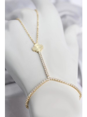 Marsilyan Mey Ithalat® Gold Renk Pirinç Lazerli Yonca Model Zirkon Taşlı Şahmeran