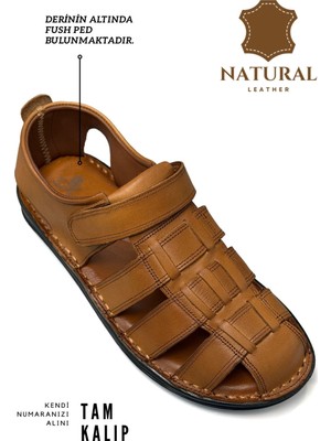 Sermoda %100 Hakiki Deri Burnu Kapalı Erkek Sandalet Taba