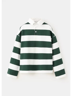 MANGO Kids Çizgili oversize polo yaka sweatshirt