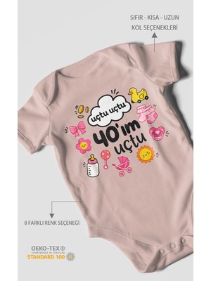 Morivo Kids Uçtu Uçtu 40\'ım Uçtu Kısa Kollu Bebek Body %100 Pamuk