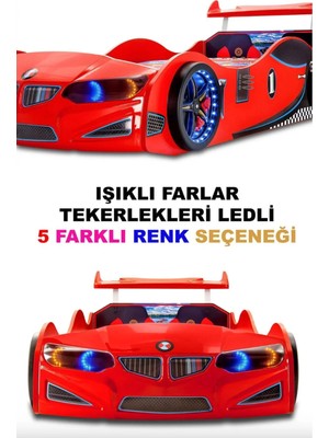 İnegöl'den Eve Gt2 - Bmw - Arabalı Yatak - Tekerlekleri Ledli - Kırmızı