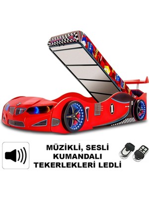 İnegöl'den Eve Gt1 - Bazalı Arabalı Yatak Araba Karyola, Araba Yatak - Full Ledli, Kumandalı ve Bazalı