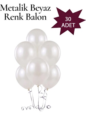 Lotus Party Metalik Beyaz Renk Balon - Beyaz Renk Balon  30 Adet