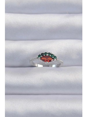 Aydogan's Pirinç Gümüş Renk Renkli Zirkon Taşlı Ayarlanabilir Karpuz Model Yüzük
