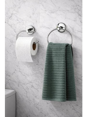 Sas Haus Krom Banyo Aksesuar Seti Yapışkanlı Havlu Askılığı Halka + Tuvalet Kağıdı Askılığı S-107-102 Krom Nova Serisi