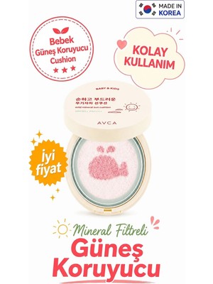 Avca Bebek ve Çocuk Mineral Filtreli Cushion Güneş Kremi - Baby & Kids Mild Mineral Sun Cushion SPF50+ Pa++++ 15 G