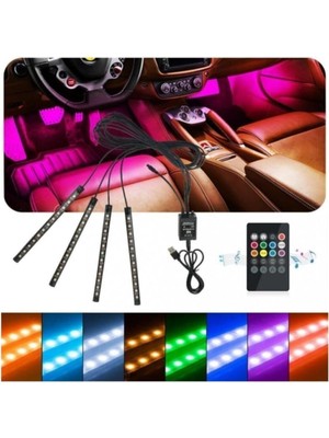 Araç Içi Ayak Altı Kumandalı LED Sese Duyarlı 4X12 Fonksiyonlu Ayak Altı Aydınlatma Ayak Altı LED