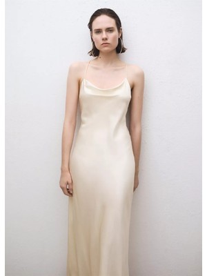 Mango Drape Yakalı Ipek Elbise