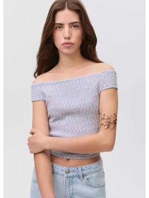 MANGO Teen Omuzları açık desenli bluz