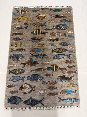 El Dokuma Afgan Halı Balıklı Desenli Bordo Renk Kök Boya 102 x 152 cm