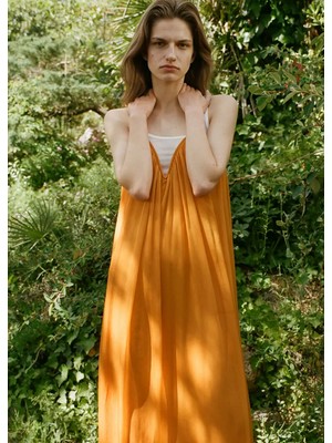 Mango V Yaka Şifon Elbise