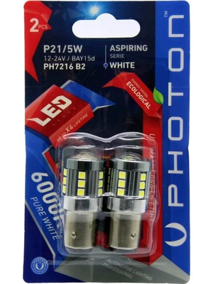 Photon P21/5W LED Oto Ampul, Beyaz, 2 Adet