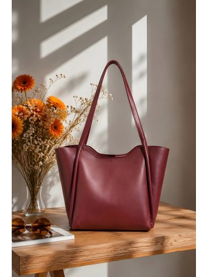 İmaj Butik Bordo Büyük Omuz Çantası