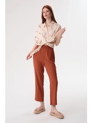 Gusto Beli Lastikli Viskon Pantolon - Kiremit