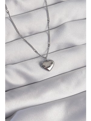 Marsilyan Mey Ithalat® 316L Çelik Gümüş Renk Kalp Model Love Kolye