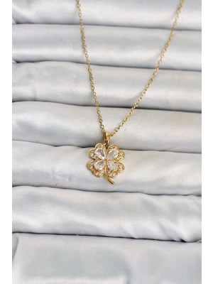 Marsilyan Mey Ithalat® 316L Çelik Zincir Gold Renk 4 Yapraklı Yonca Model Kadın Kolye