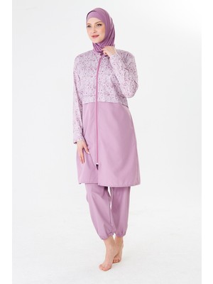 Fantasy Tam Kapalı Paraşüt Kumaş Desenli Tesettür Mayo PEMBE-3503