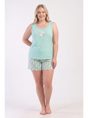 Stil Diva Büyük Beden Penye Şort Atlet Pijama Takımı