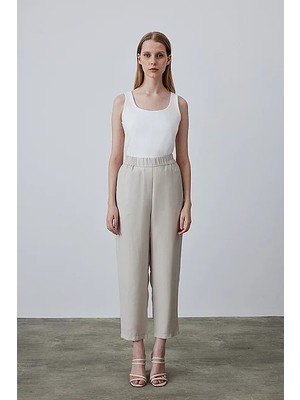 Gusto Beli Lastikli Lyocell Pantolon - Taş