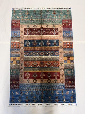 El Dokuma Afgan Halı Gebbeh Desenli Bordo Renk Kök Boya 101 x 149 cm