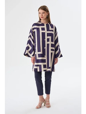 Gusto Labirent Desen Kaftan - Lacivert