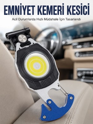 Kaufhier Şarjlı Acil Durum Feneri Elektronik Çakmak Tornavida ve Emniyet Kemeri Kesicili Taşınabilir El Feneri