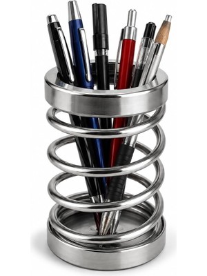 Orret Home Metal Spiral Kalemlik, Paslanmaz Çelik Yay Tasarımlı Masaüstü Kalemlik, Gümüş Ofis Kalem Tutucu, Modern Masa Düzenleyici Organizer, 12 cm