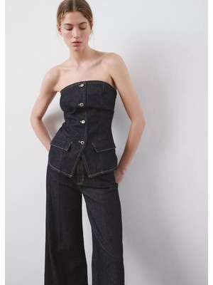 Mango Straplez Denim Bluz